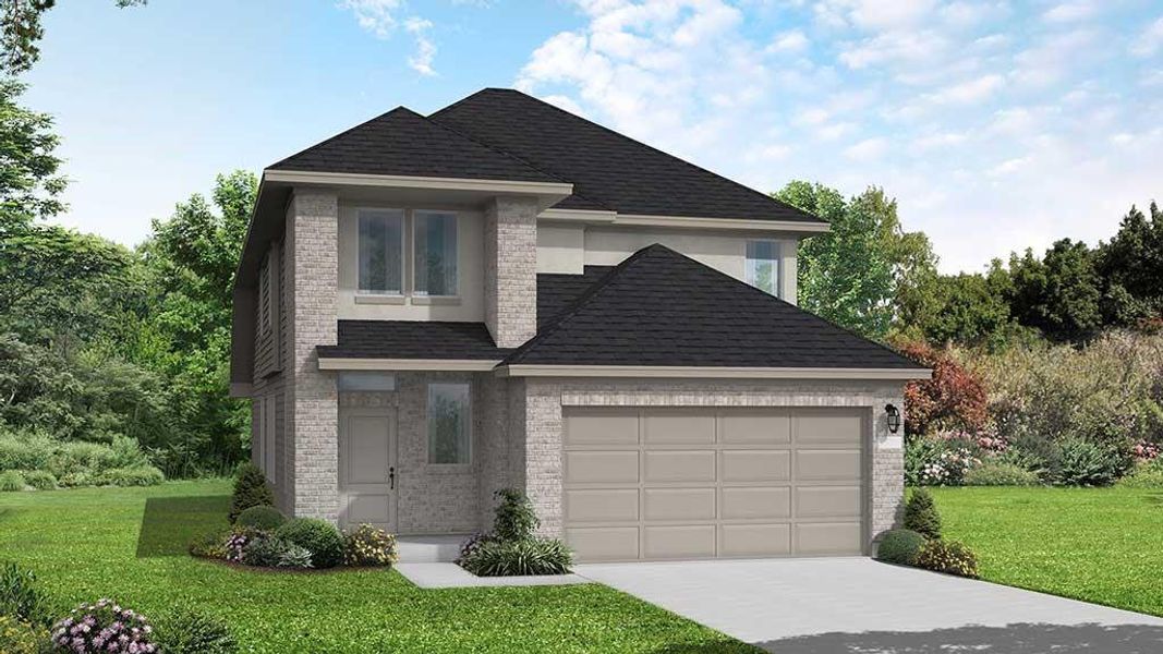 Front exterior of a new home in The Trails, New Caney, TX, highlighting curb appeal (Image 1). Front exterior of a new home in The Trails, New Caney, TX, highlighting curb appeal (Image 1).