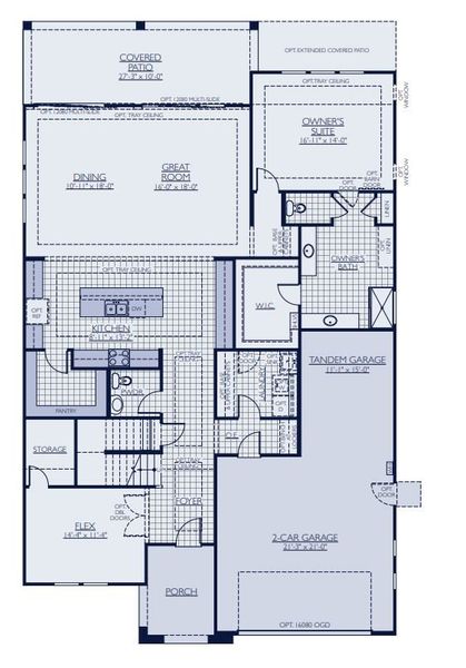 2D floor plan layout for the Ponderosa by William Ryan Homes in Silver Cross, San Tan Valley, AZ (Image 7).