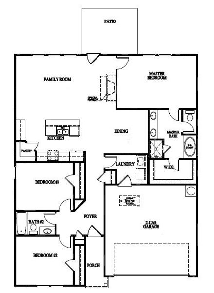 2D floor plan layout for the The Powell by RTS Homes in The Village at Sassafras, Allenhurst, GA (Image 3).