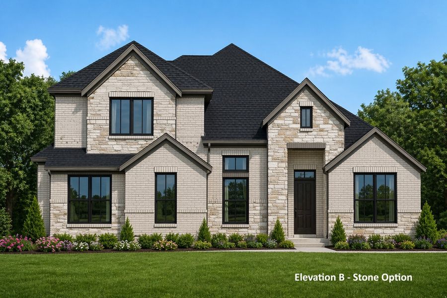 Representative exterior photo of a completed home built from the Windsor by John Houston Homes in Levante - 1 Acre Lots, Waxahachie, TX (Image 6).