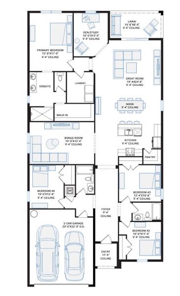 2D floor plan layout for the Southampton 3.0 by Cardel Homes in North River Ranch -  Riverfield, Parrish, FL (Image 6).