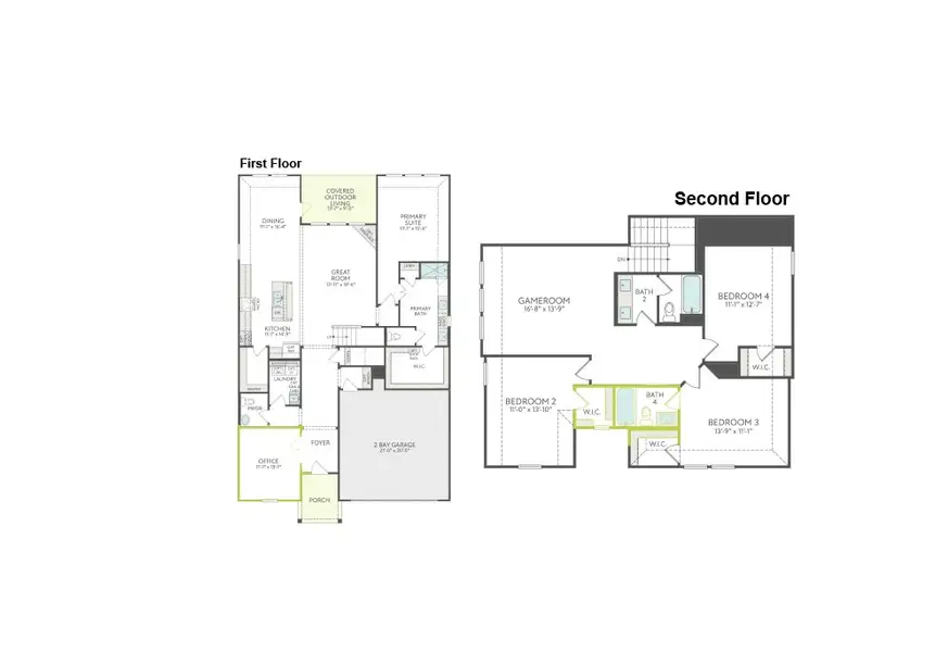 2D floor plan layout of this home in The Meadows, Denton, TX (Image 3).