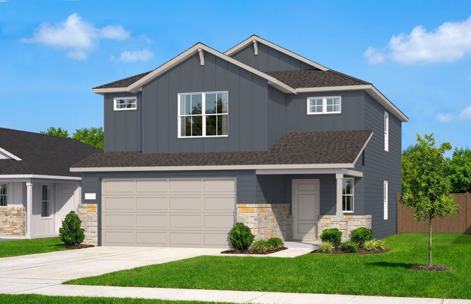 Representative exterior photo of a completed home built from the Coolidge by Pulte Homes in Saddleback at Santa Rita Ranch, Liberty Hill, TX (Image 20).