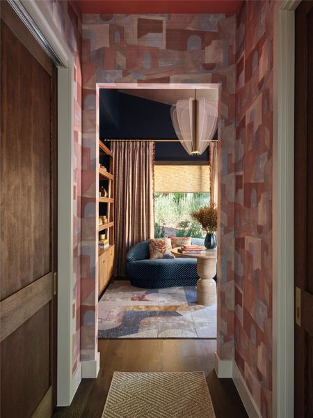 Custom stained slab doors.