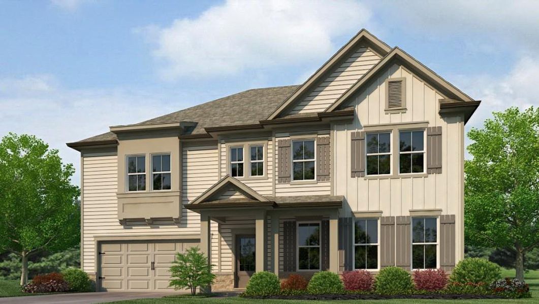 Front exterior of a new home in , South Fulton, GA, highlighting curb appeal (Image 1). Front exterior of a new home in , South Fulton, GA, highlighting curb appeal (Image 1).
