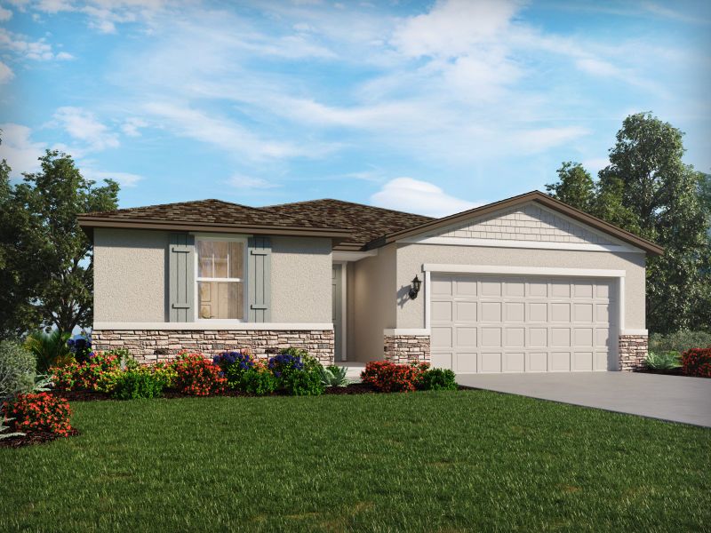 Front exterior of a new home in Salt Meadows - Classic Series, Parrish, FL, highlighting curb appeal (Image 1). Front exterior of a new home in Salt Meadows - Classic Series, Parrish, FL, highlighting curb appeal (Image 1).