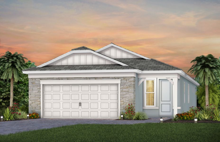 Front exterior of a new home in Harbor Isle, Vero Beach, FL, highlighting curb appeal (Image 21).