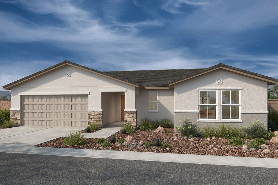 Representative exterior photo of a completed home built from the 1860 by KB Home in Entrada del Oro Classics, Gold Canyon, AZ (Image 5).