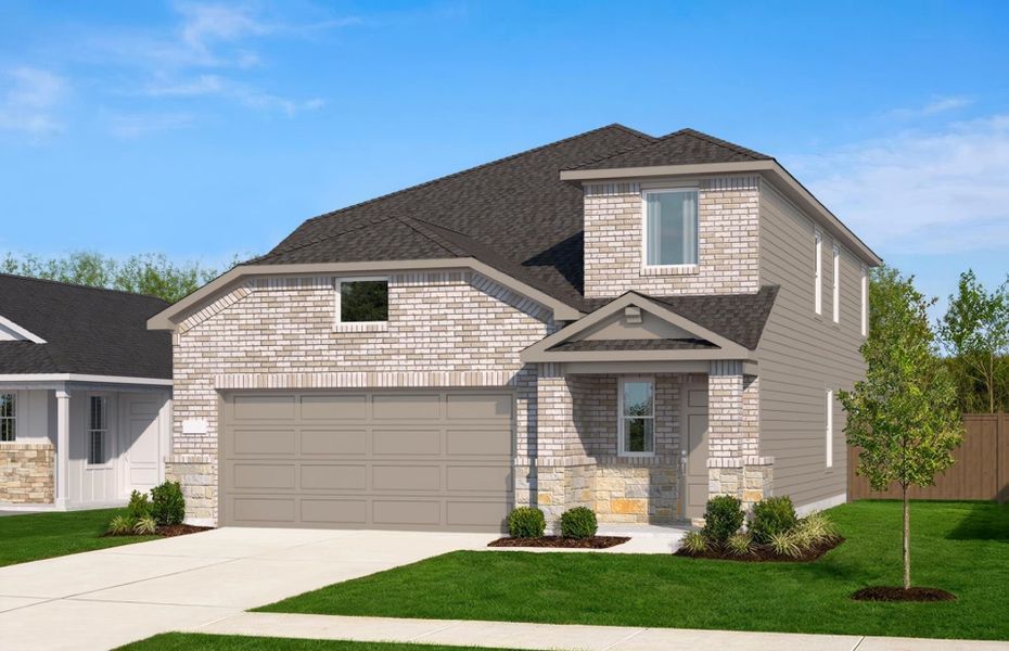 Representative exterior photo of a completed home built from the Gustine by Pulte Homes in Saddleback at Santa Rita Ranch, Liberty Hill, TX (Image 19).
