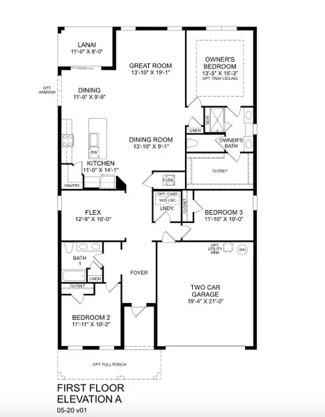 2D floor plan layout for the Panama by Ryan Homes in Lake Nellie Crossing, Clermont, FL (Image 1).
