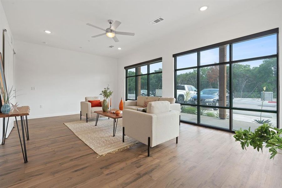 Floor to ceiling windows bring in beautiful natural light.