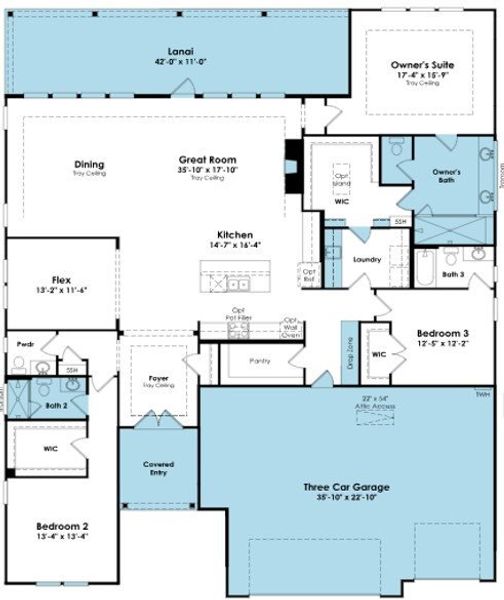 2D floor plan layout of this home in Cresswind at Spring Haven, Newnan, GA (Image 2).