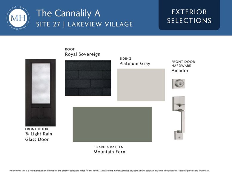 Exterior Color Selections - Site 27