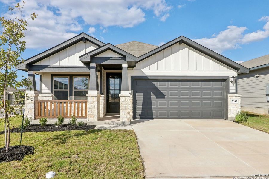 Front exterior of a new home in Catalina, Converse, TX, highlighting curb appeal (Image 23). Front exterior of a new home in Catalina, Converse, TX, highlighting curb appeal (Image 23).