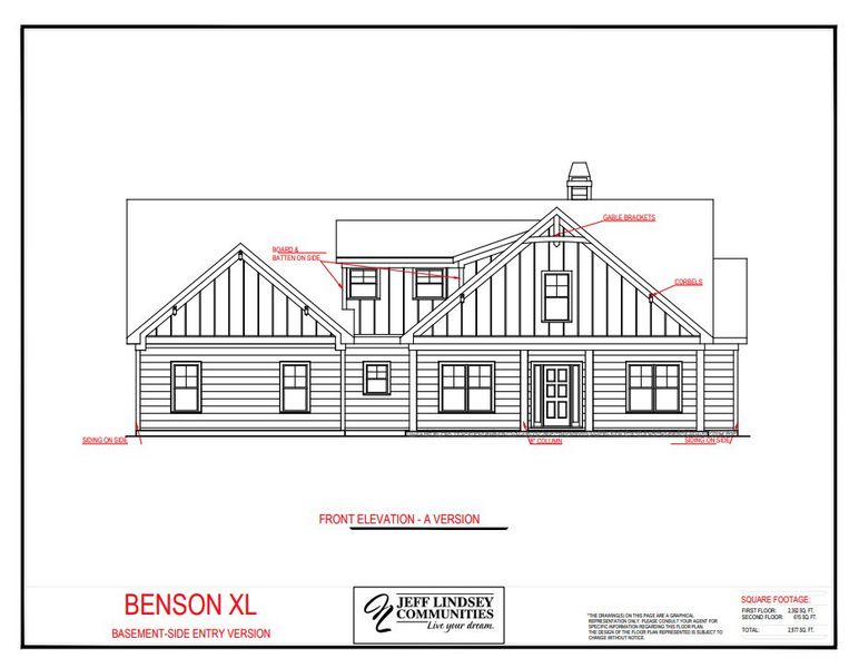 Representative rendering of the exterior for the Benson A XL by Jeff Lindsey Communities (Image 1).