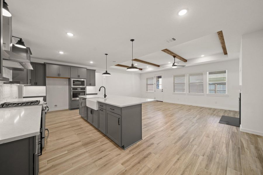 Kitchen open to the great room and dining area