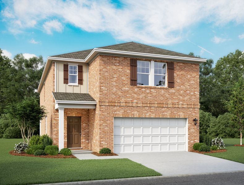 Representative exterior photo of a completed home built from the Pioneer by Starlight Homes in Creekview Fossil Ridge, Pilot Point, TX (Image 2). Representative exterior photo of a completed home built from the Pioneer by Starlight Homes in Creekview Fossil Ridge, Pilot Point, TX (Image 2).
