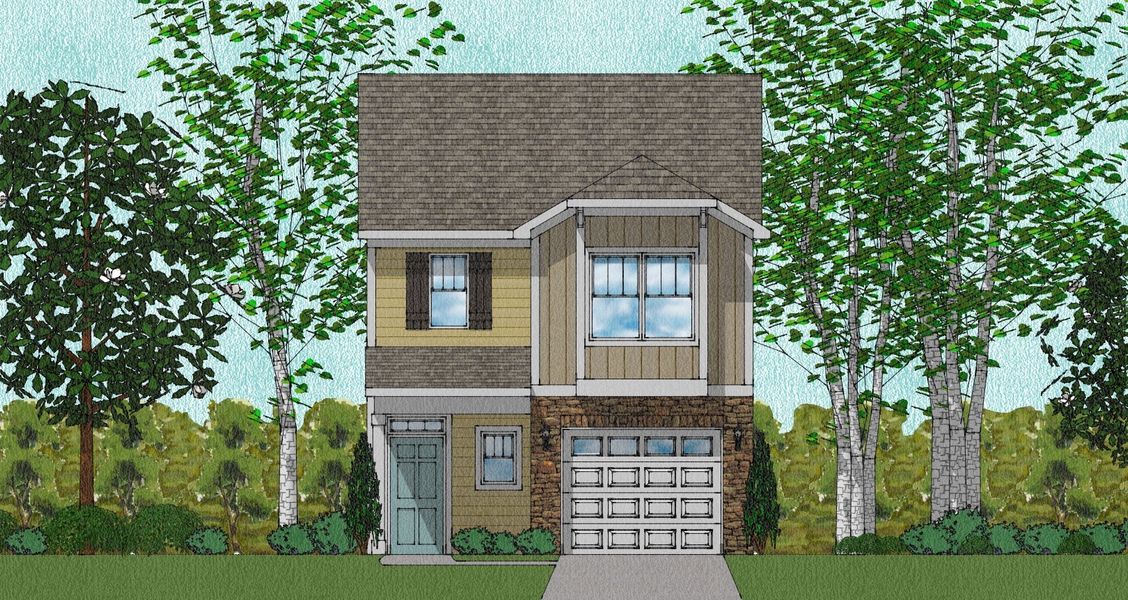 Front exterior of a new home in The Falls, Blythewood, SC, highlighting curb appeal (Image 1). Front exterior of a new home in The Falls, Blythewood, SC, highlighting curb appeal (Image 1).