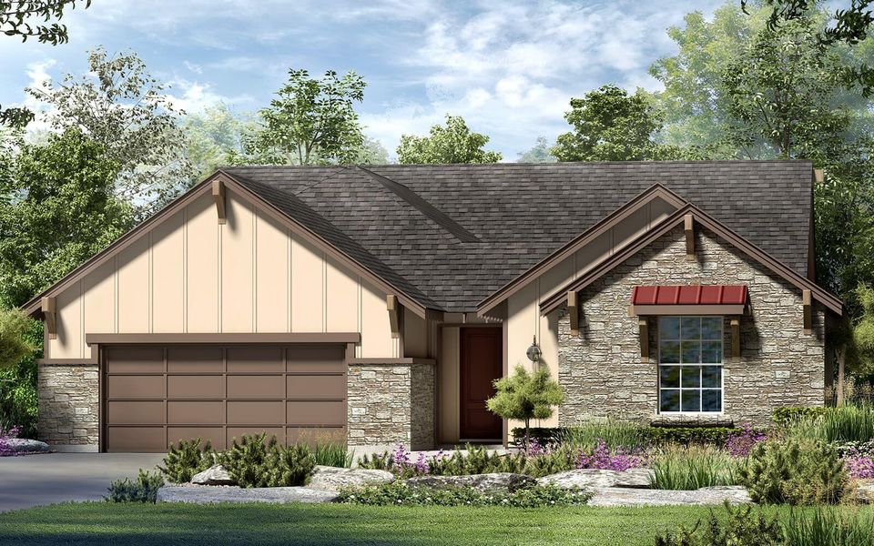 Front exterior of a new home in Traditional at Kissing Tree, San Marcos, TX, highlighting curb appeal (Image 2). Front exterior of a new home in Traditional at Kissing Tree, San Marcos, TX, highlighting curb appeal (Image 2).