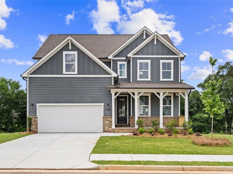 Front exterior of a new home in Wehunt Meadows, Hoschton, GA, highlighting curb appeal (Image 21).