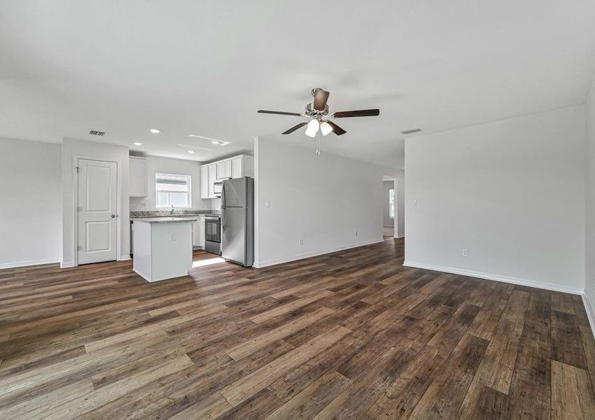 The Amelia has an open entertainment space that includes the living room, kitchen, and dining room The Amelia has an open entertainment space that includes the living room, kitchen, and dining room