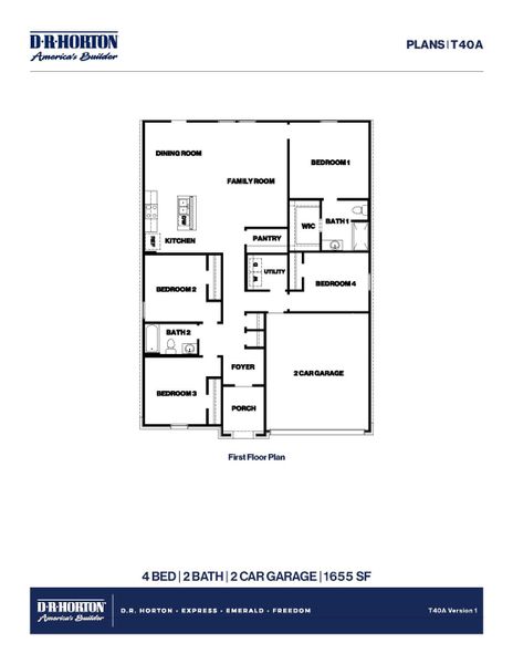 2D floor plan layout for the Austin by D.R. Horton in New Waverly Station, New Waverly, TX (Image 4).