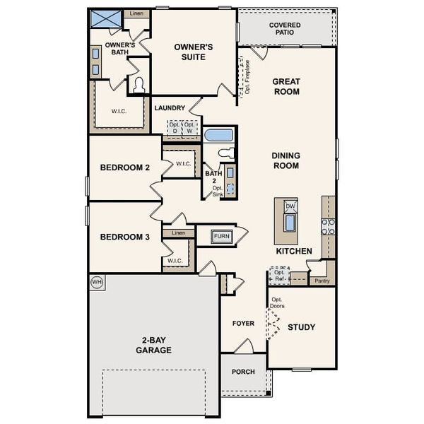 2D floor plan layout for the Champlain by Century Communities in Lux at Evelyn, Austin, TX (Image 3).