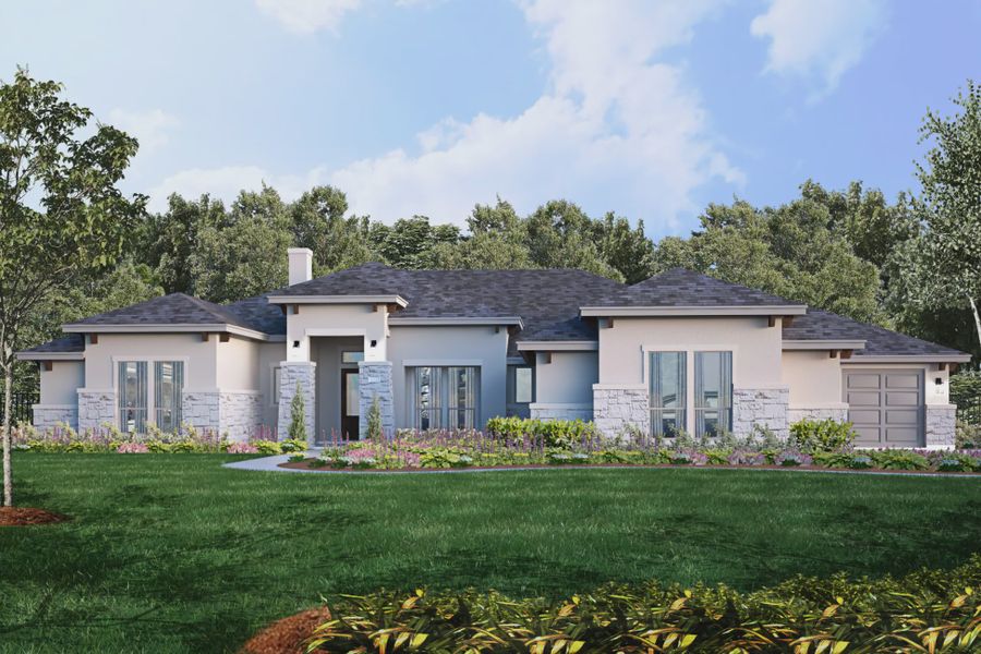 Representative exterior photo of a completed home built from the Santa Monica by Giddens Homes in Leander Estates, Leander, TX (Image 1).