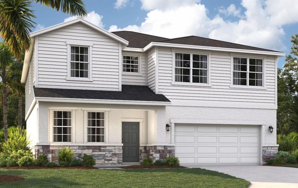 Front exterior of a new home in Groves at Whitemarsh, Leesburg, FL, highlighting curb appeal (Image 2).