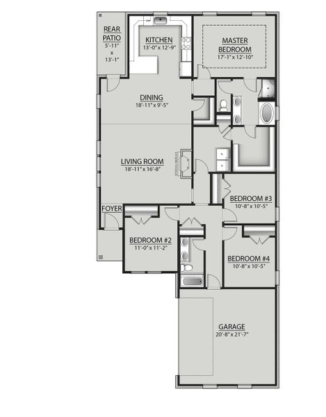 2D floor plan layout for the Aubry III H by DSLD Homes in Natureview, Freeport, FL (Image 2). 2D floor plan layout for the Aubry III H by DSLD Homes in Natureview, Freeport, FL (Image 2).