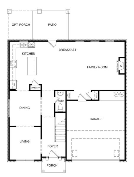 2D floor plan layout for the The Juniper by Direct Residential Communities in Neely Farm, Covington, GA (Image 3).