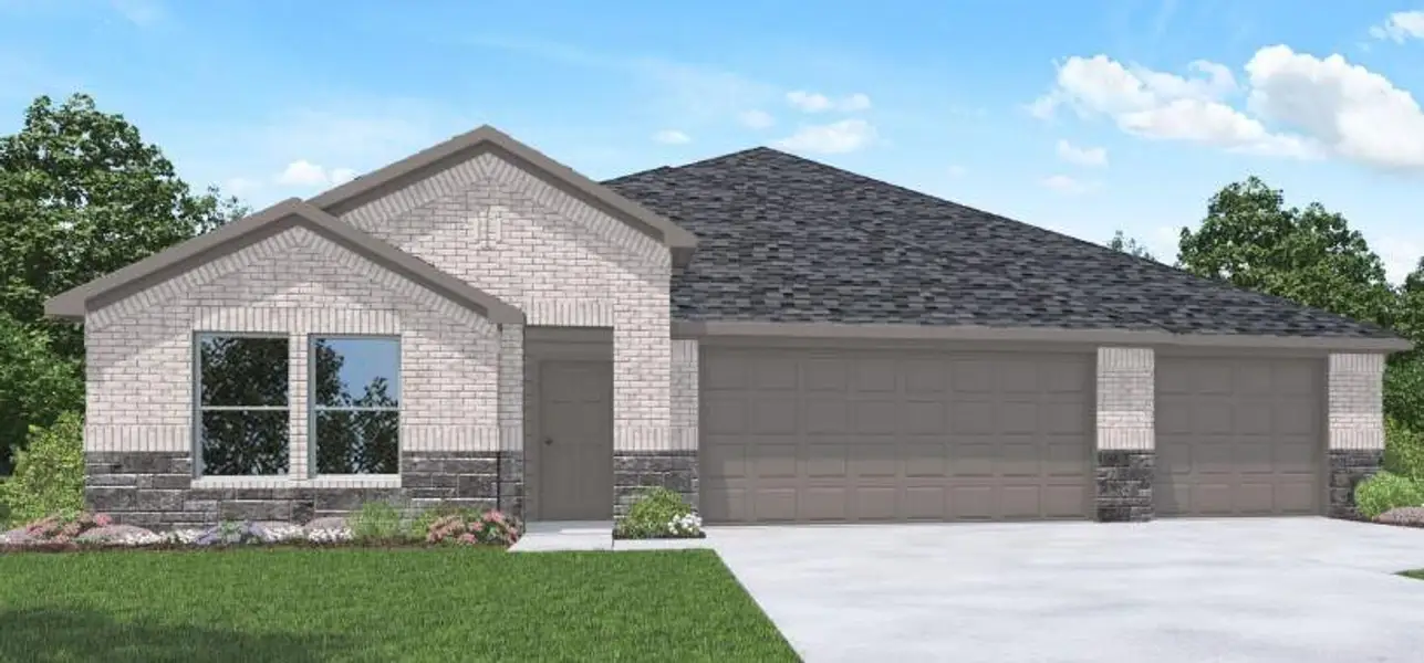 Front exterior of a new home in River Ranch Meadows, Dayton, TX, highlighting curb appeal (Image 1). Front exterior of a new home in River Ranch Meadows, Dayton, TX, highlighting curb appeal (Image 1).