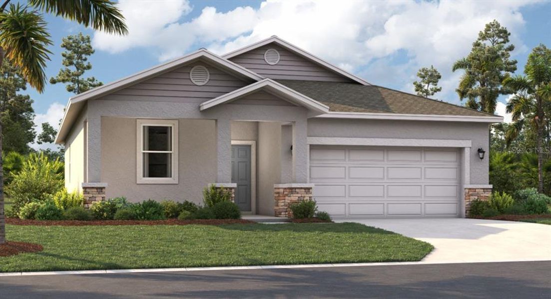 Front exterior of a new home in Wynnstone, Davenport, FL, highlighting curb appeal (Image 1). Front exterior of a new home in Wynnstone, Davenport, FL, highlighting curb appeal (Image 1).