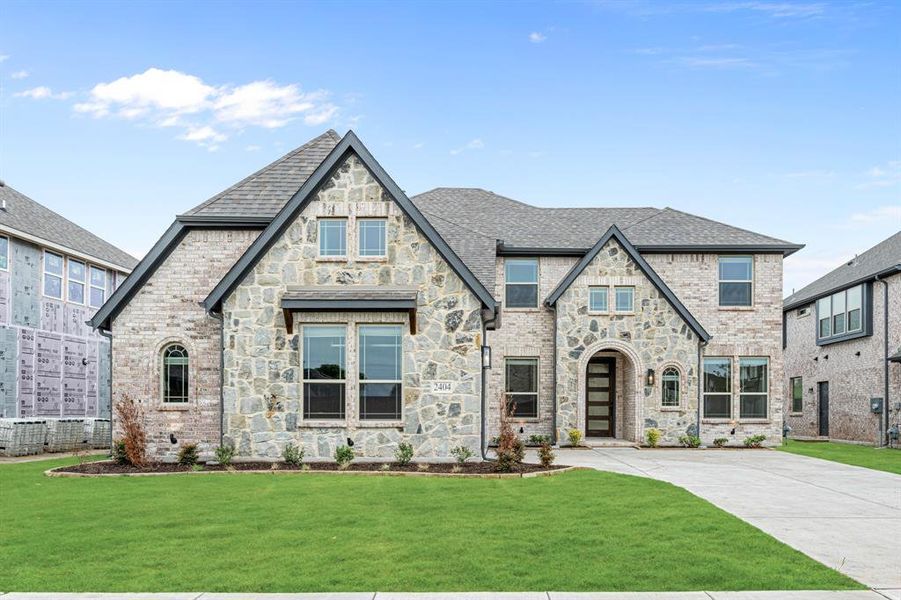 Front exterior of a new home in Devonshire Classic 60-65, Forney, TX, highlighting curb appeal (Image 24). Front exterior of a new home in Devonshire Classic 60-65, Forney, TX, highlighting curb appeal (Image 24).