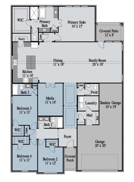 2D floor plan layout of this home in Edgewater, Fate, TX (Image 5).