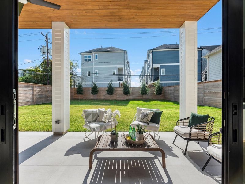 The rear yard comprises this oversized lot - a rarity in Garden Oaks. Patio prewired for TV and speakers.