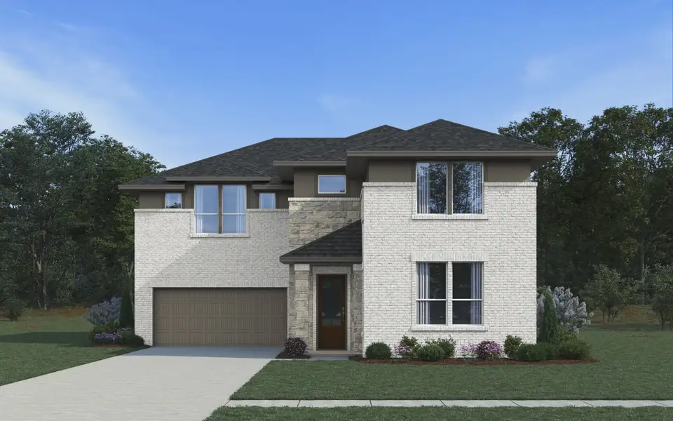 Representative exterior photo of a completed home built from the Virginia by Chesmar Homes in The Courtyards at Trinity Falls, McKinney, TX (Image 8). Representative exterior photo of a completed home built from the Virginia by Chesmar Homes in The Courtyards at Trinity Falls, McKinney, TX (Image 8).