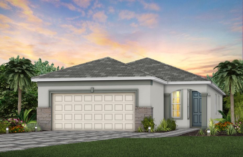 Front exterior of a new home in Costa Pointe, Vero Beach, FL, highlighting curb appeal (Image 19).