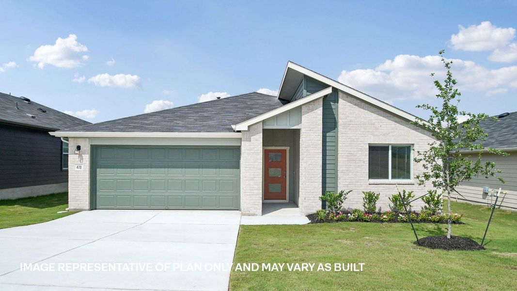 Front exterior of a new home in Southgrove, Kyle, TX, highlighting curb appeal (Image 16).