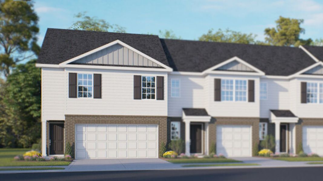 Front exterior of a new home in North Village Townes, Greensboro, NC, highlighting curb appeal (Image 1). Front exterior of a new home in North Village Townes, Greensboro, NC, highlighting curb appeal (Image 1).