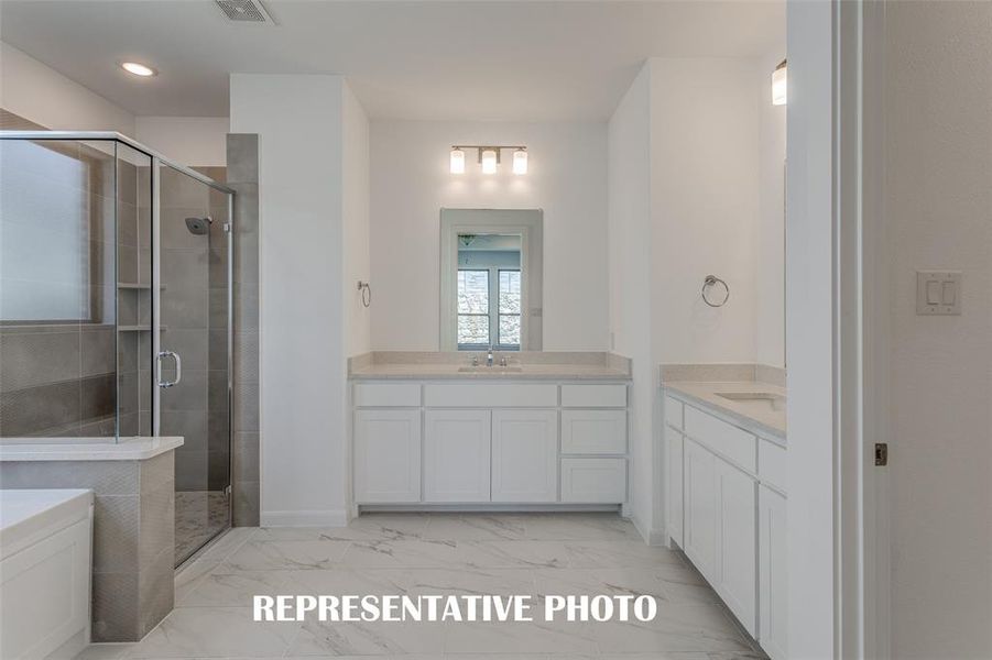 His and her vanities are just one of the many sought after features in this lovely owner's bath.  REPRESENTATIVE PHOTO