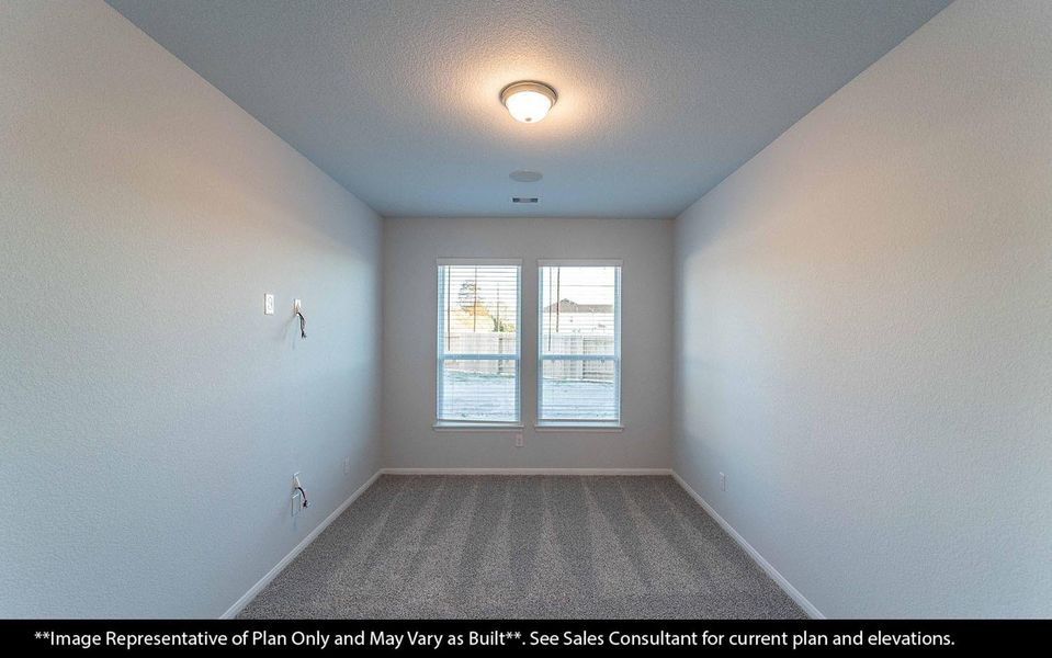 French doors open to a bright and spacious study designed to inspire focus and creativity, featuring stylish wood-like vinyl floors that bring warmth and easy care. With its quiet setting and flexible layout, it's the perfect spot for working from home or managing household tasks. **Image Representative of Plan Only and May Vary as Built**.