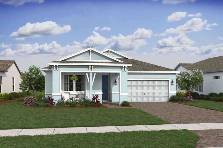 Front exterior of a new home in , Port St. Lucie, FL, highlighting curb appeal (Image 1).