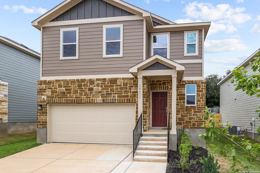 Front exterior of a new home in Rosemont Hill, San Antonio, TX, highlighting curb appeal (Image 1). Front exterior of a new home in Rosemont Hill, San Antonio, TX, highlighting curb appeal (Image 1).