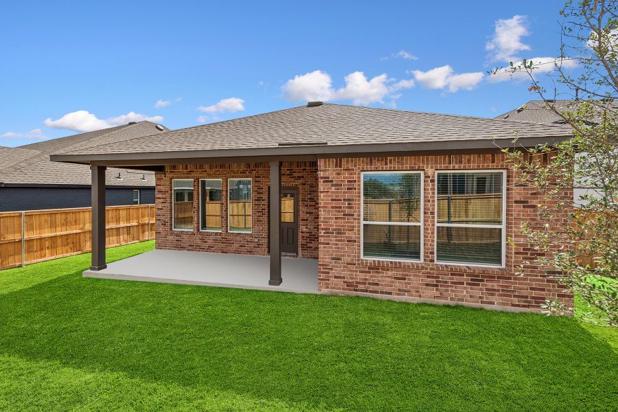 Exterior details and patio area of a home in Mayfair - Select Classic Series, New Braunfels (Image 2). Exterior details and patio area of a home in Mayfair - Select Classic Series, New Braunfels (Image 2).