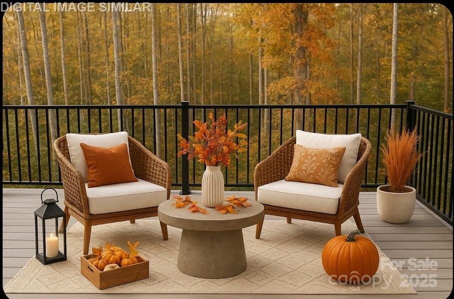 Relax and unwind on your covered porch, framed by vibrant fall colors - your private retreat in every season.