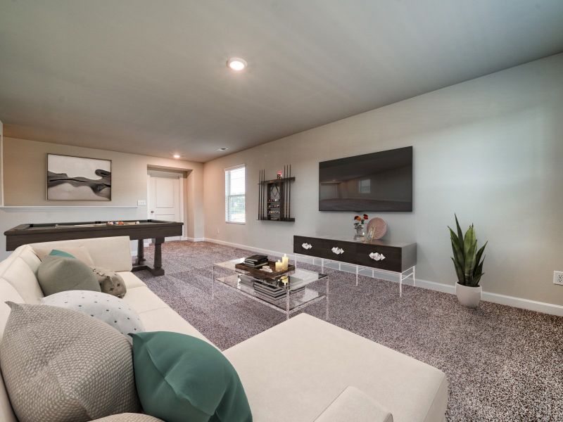 A spacious loft upstairs makes a great movie or game room. A spacious loft upstairs makes a great movie or game room.