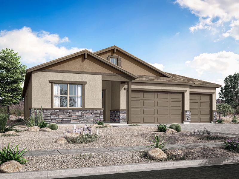 Representative exterior photo of a completed home built from the Crimson by Mattamy Homes in Landmarke, Queen Creek, AZ (Image 2). Representative exterior photo of a completed home built from the Crimson by Mattamy Homes in Landmarke, Queen Creek, AZ (Image 2).