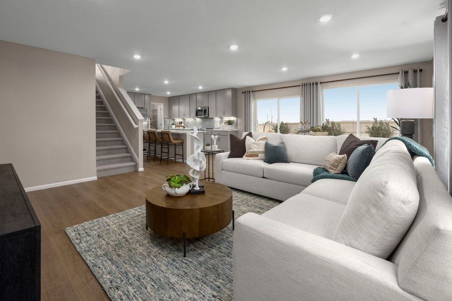 Representative furnished interior of a home built from the 2390 by KB Home in Brighton Crossings, Brighton (Image 3). Representative furnished interior of a home built from the 2390 by KB Home in Brighton Crossings, Brighton (Image 3).