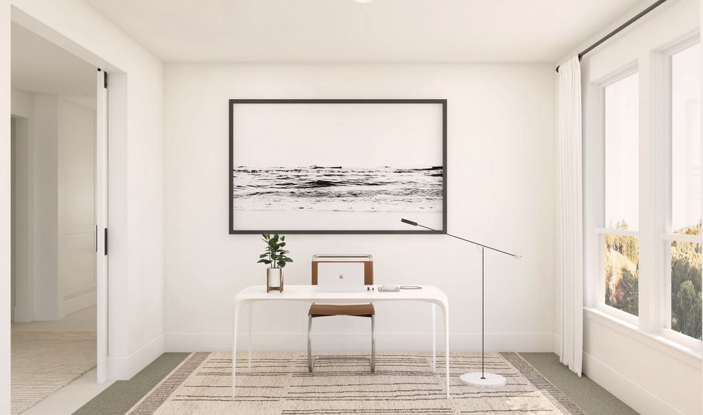 Private home office with double doors off the foyer